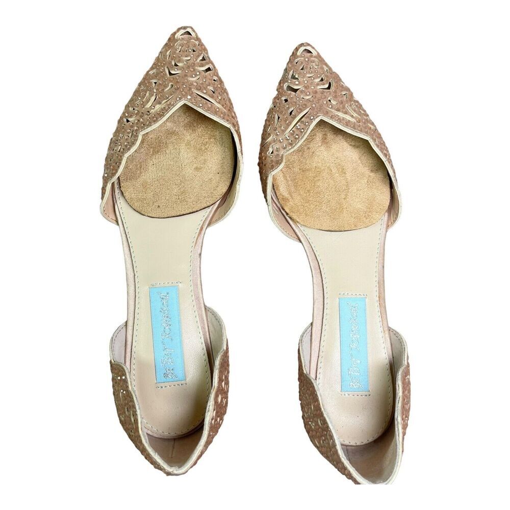 BETSEY JOHNSON Lucy Pink Rhinestones Cutout Pointed Slip On Flats Shoes Size 5 - Picture 5 of 10